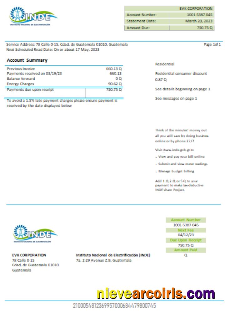 INDE Instituto Nacional De Electrificacion electricity utility business bill